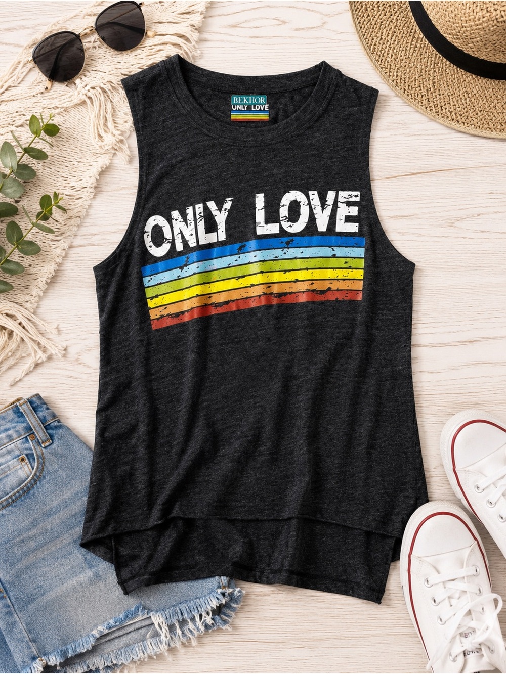 Bekhor "Only Love" Black Graphic Muscle Tank